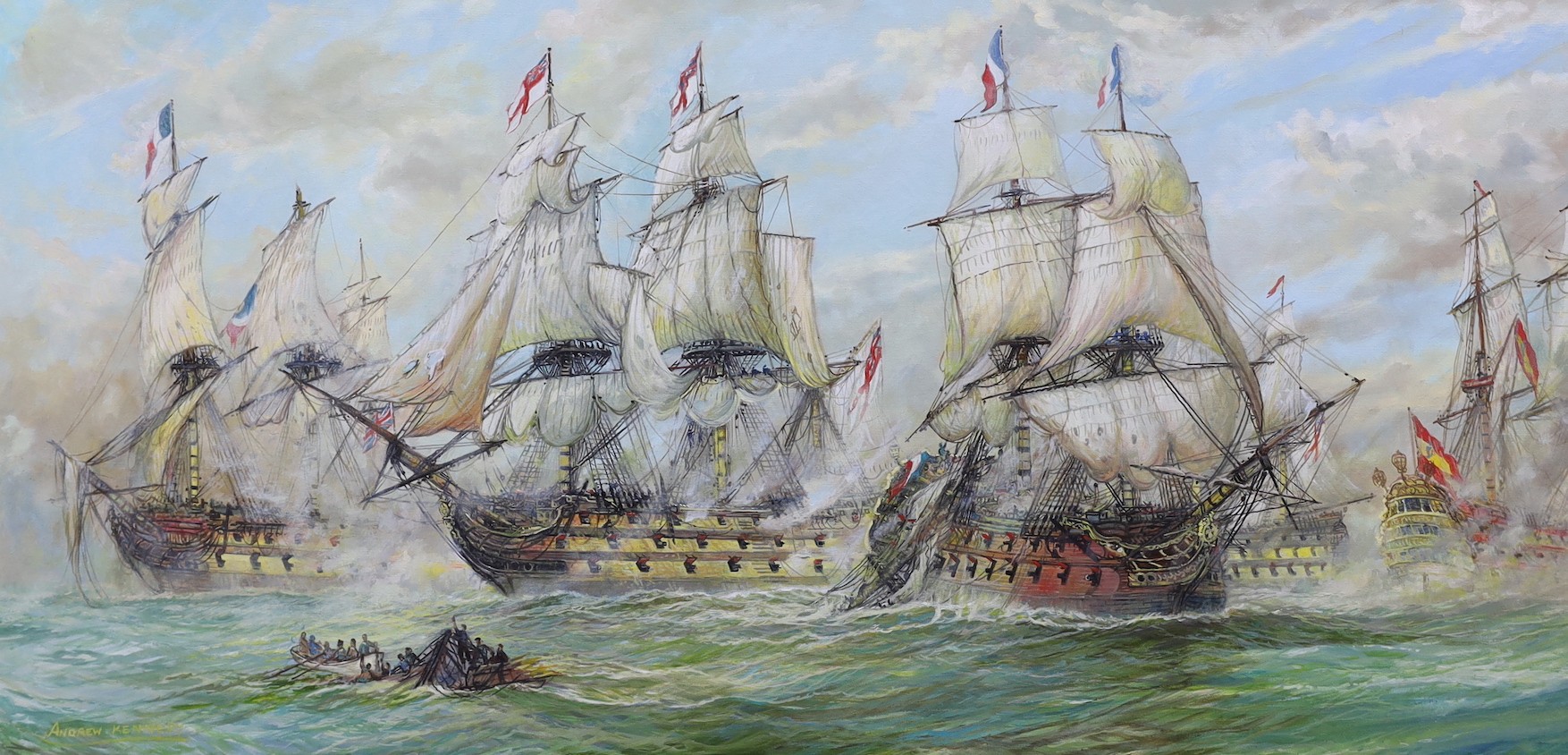 Andrew Kennedy, oil on canvas, ’The Battle of Trafalgar’ , signed, 60 x 121cm